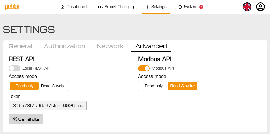 Peblar Einstellungen