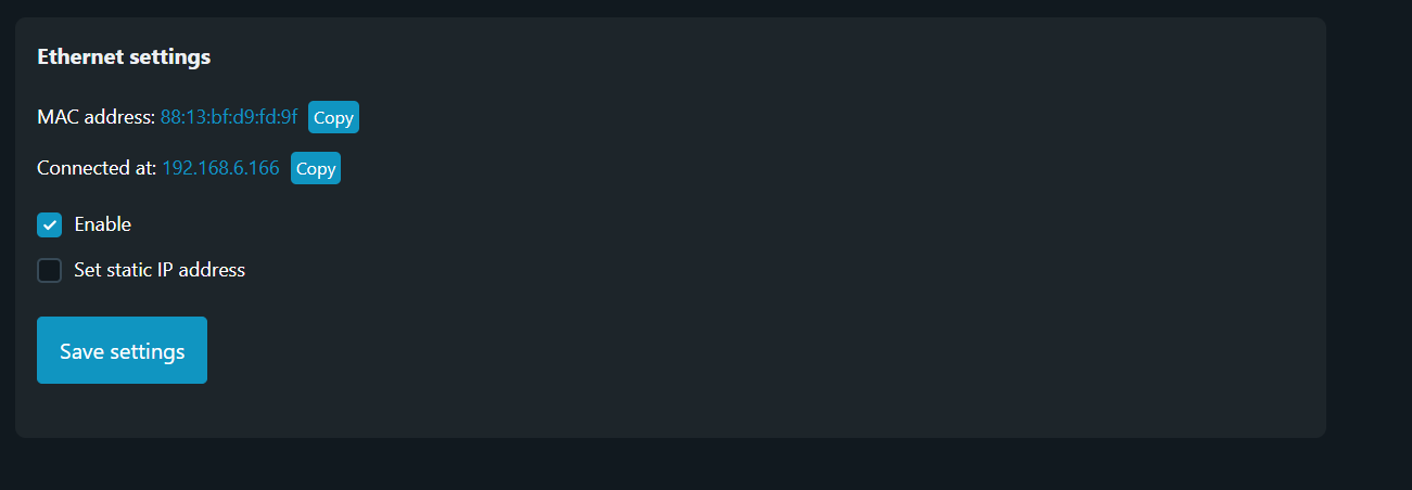 Beispiel für Ethernet-Einstellungen